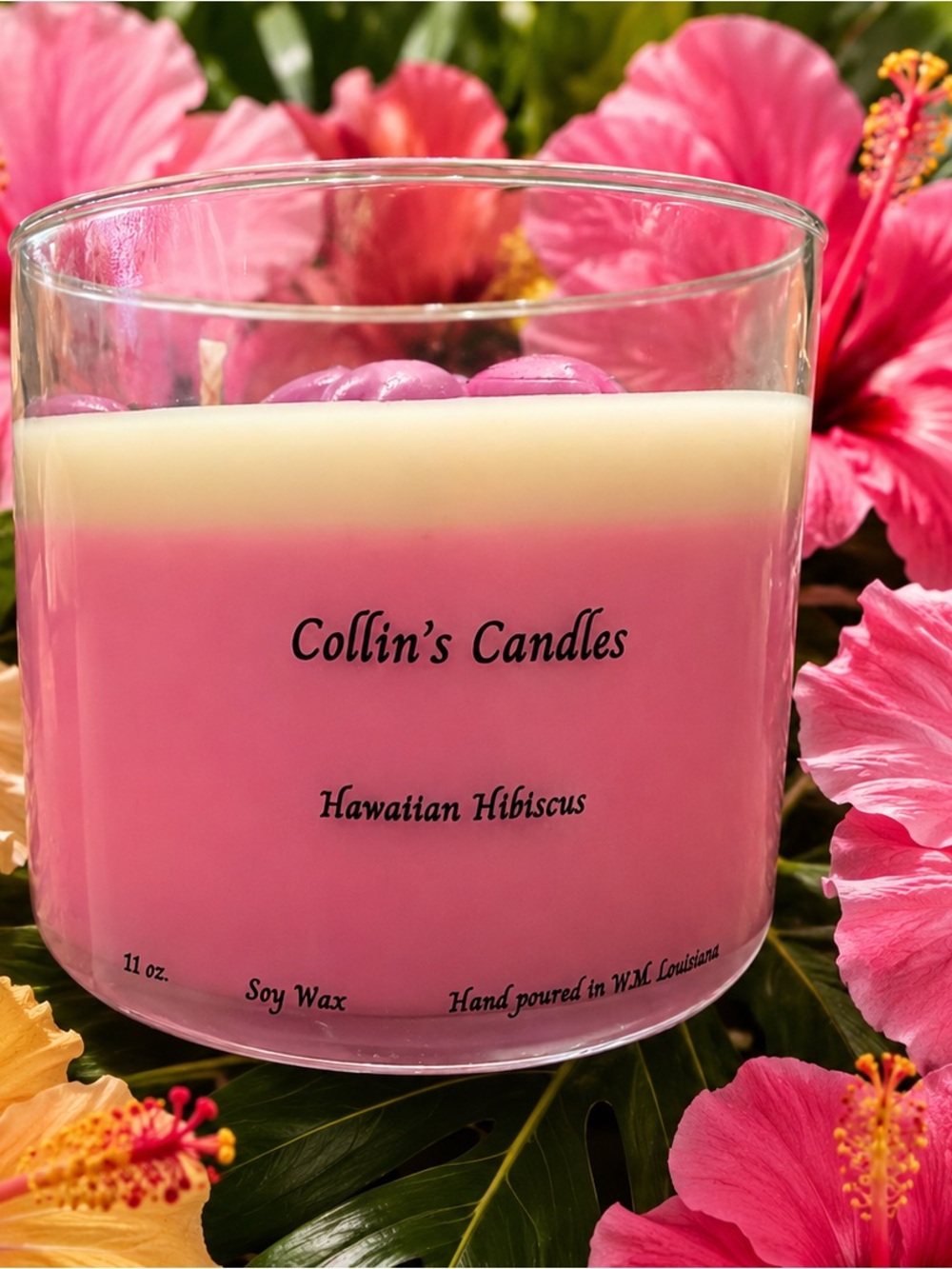 Collin's Candles Hawaiian Hibiscus Pink & Cream Layered Candle